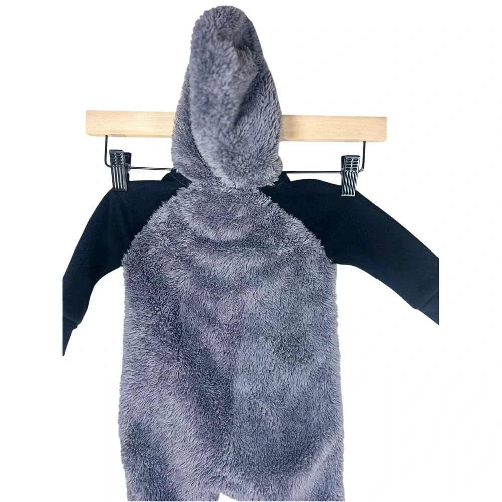 Nike Baby Faux‎ Sherpa Hooded Coverall Gray Black 6M Excellent Condition